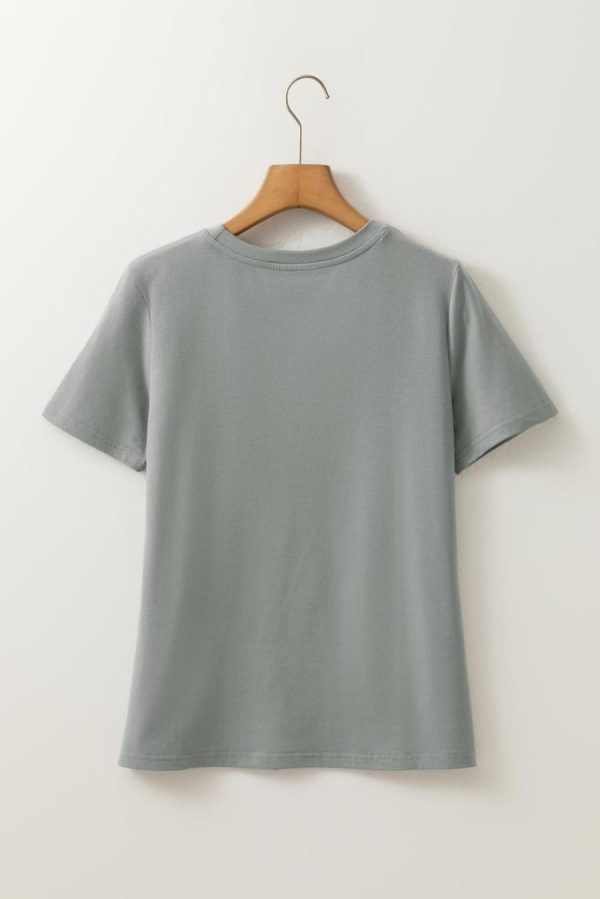 Women T Shirts | Medium Grey Solid Color Round Neck T Shirt - Image 3