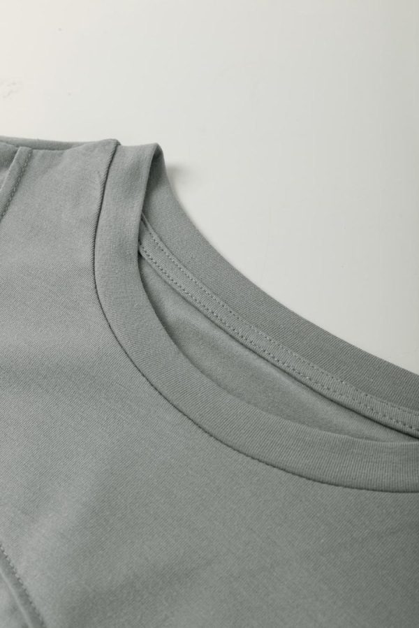 Women T Shirts | Medium Grey Solid Color Round Neck T Shirt - Image 4