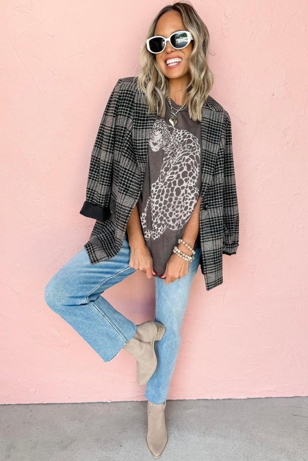 Women T Shirts | Medium Grey Vintage Cheetah Print Mineral Washed Tee - Image 2