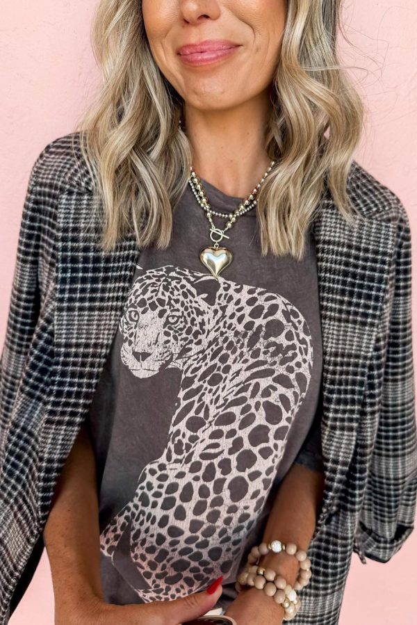 Women T Shirts | Medium Grey Vintage Cheetah Print Mineral Washed Tee - Image 3