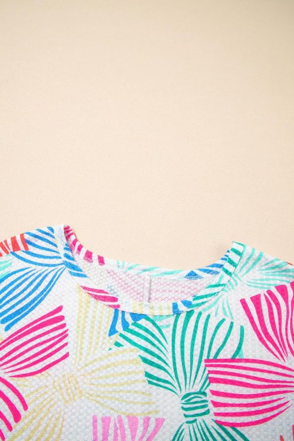 Women T Shirts | Multicolour Bowknot Print Waffle Loose Tee - Image 7