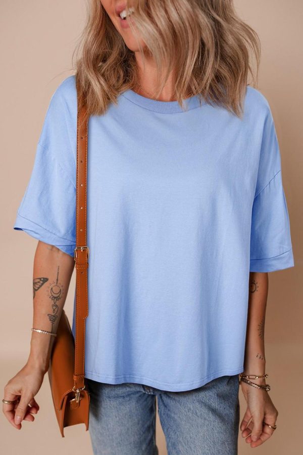 Women T Shirts | Myosotis Plain Side Slit Oversized Tee - Image 4