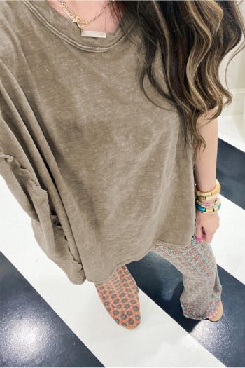 Women T Shirts | Sage Green Vintage Washed Dolman Sleeve Oversized T Shirt