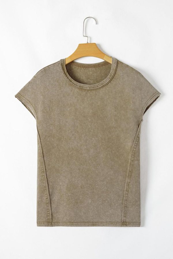 Women T Shirts | Sage Green Vintage Washed Dolman Sleeve Oversized T Shirt - Image 2
