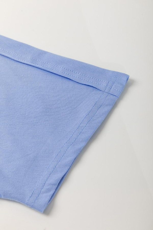 Women T Shirts | Sky Blue Flower Patched Exposed Stitching Trim Loose Tee - Image 3