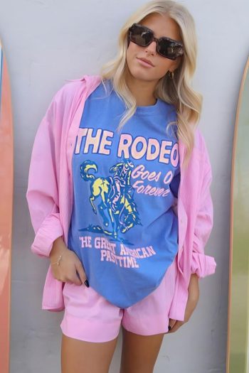 Women T Shirts | Sky Blue Rodeo Letter Graphic Tee