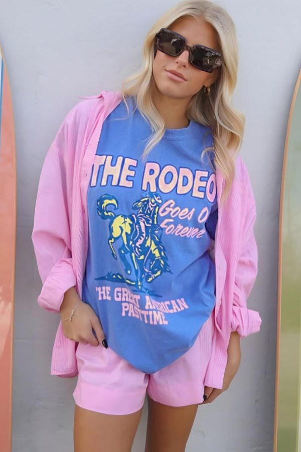 Women T Shirts | Sky Blue Rodeo Letter Graphic Tee