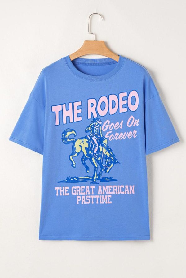 Women T Shirts | Sky Blue Rodeo Letter Graphic Tee - Image 3