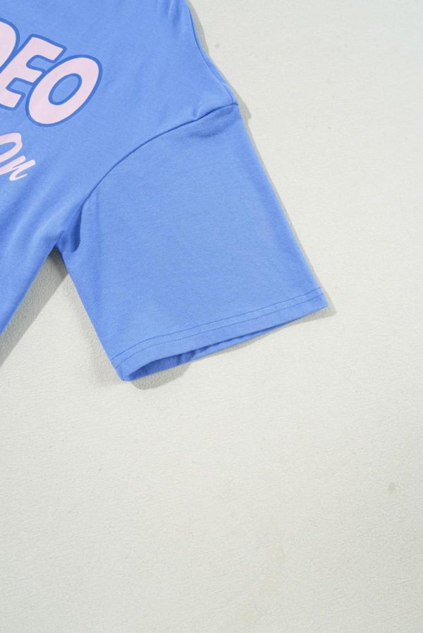 Women T Shirts | Sky Blue Rodeo Letter Graphic Tee - Image 7