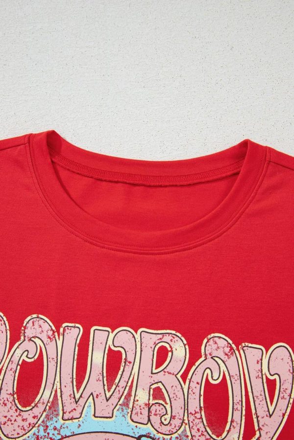 Women T Shirts | Tomato Red Cowboy Vintage Graphic Loose Tee - Image 6
