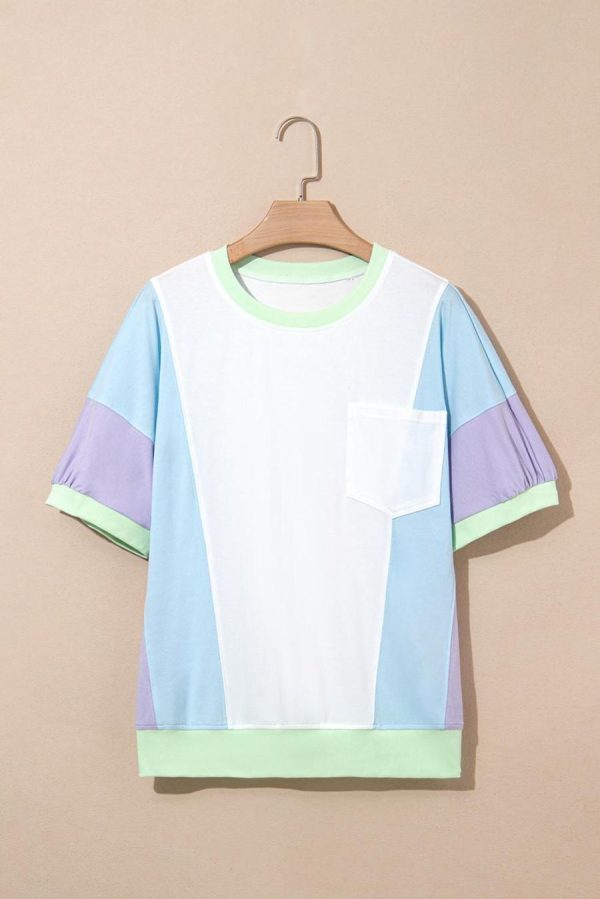 Women T Shirts | White Colorblock Patchwork Oversized T Shirt - Image 2