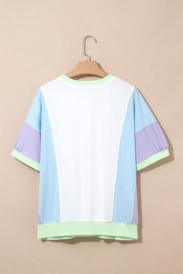 Women T Shirts | White Colorblock Patchwork Oversized T Shirt - Image 3