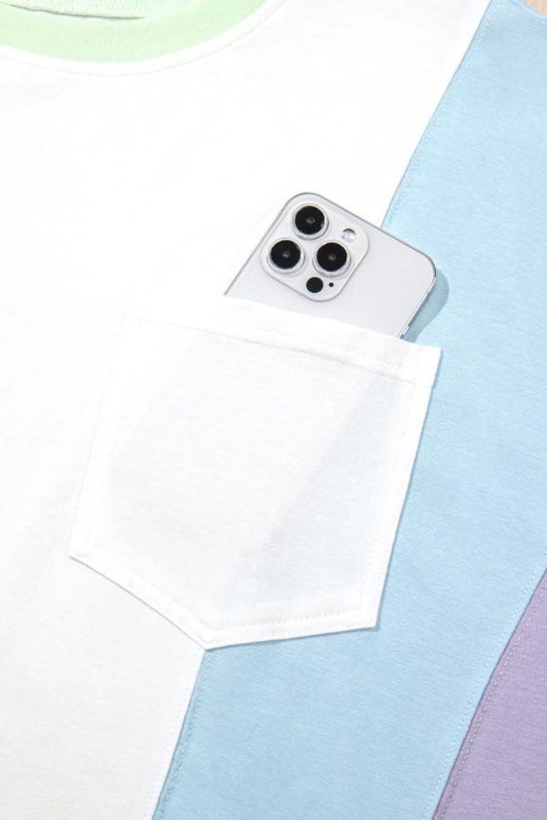 Women T Shirts | White Colorblock Patchwork Oversized T Shirt - Image 7