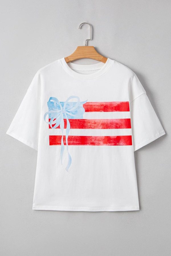 Women T Shirts | White Flag Bow Graphic Crewneck Tee - Image 4