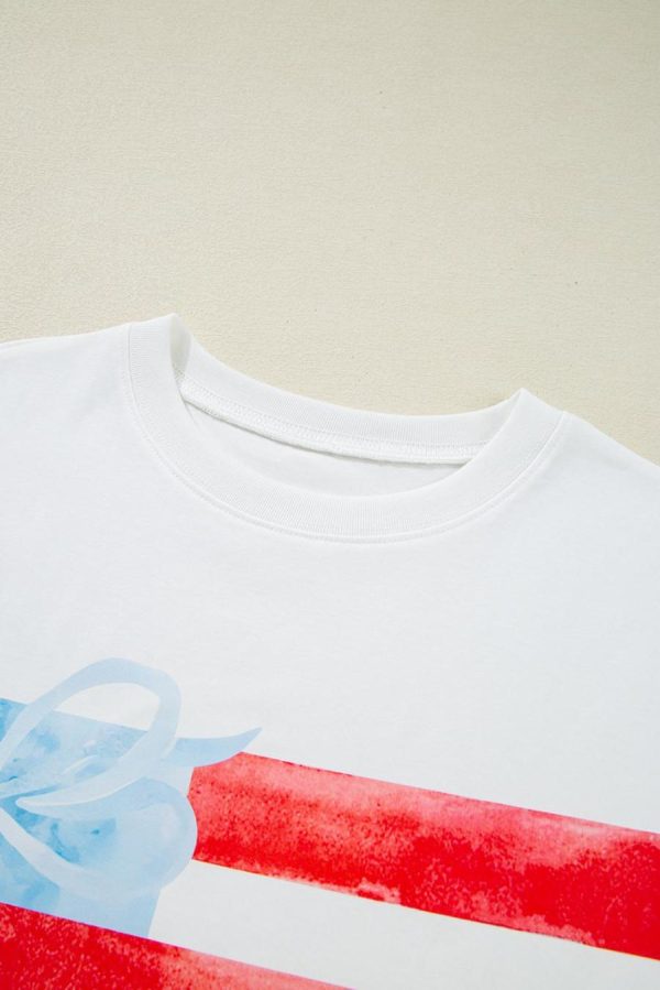 Women T Shirts | White Flag Bow Graphic Crewneck Tee - Image 6