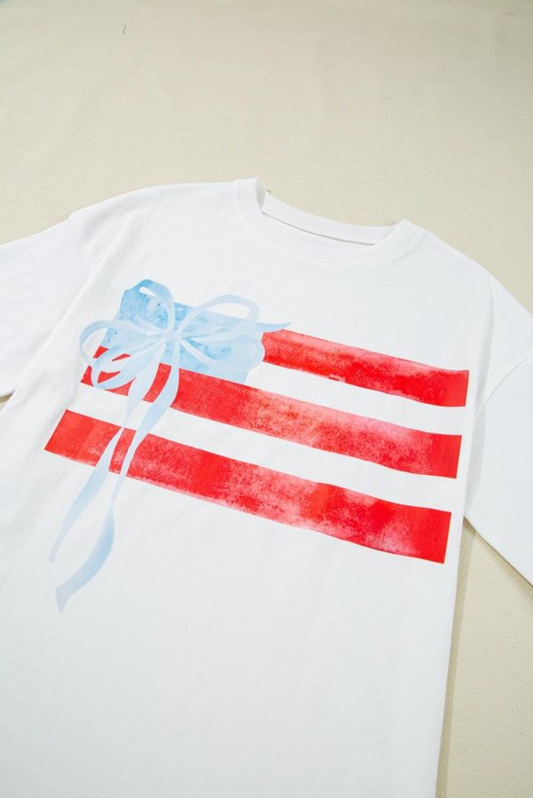 Women T Shirts | White Flag Bow Graphic Crewneck Tee - Image 7