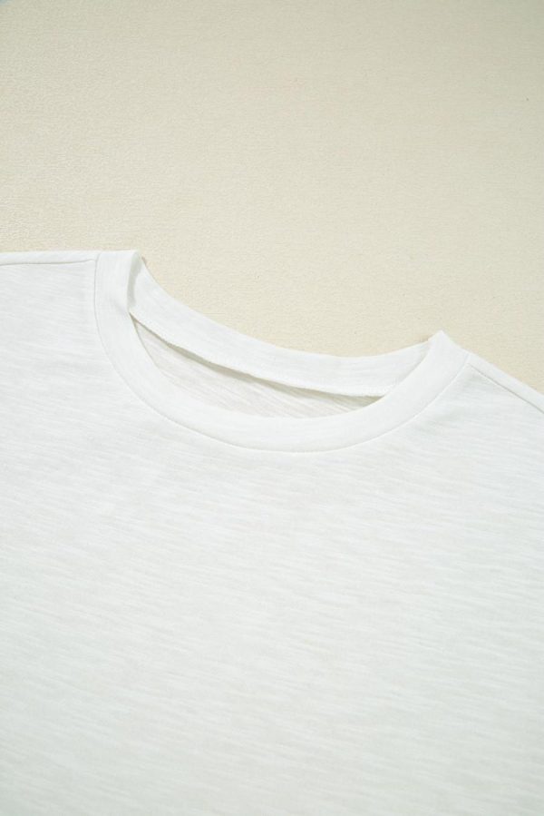Women T Shirts | White Lace Patchwork Cap Sleeve Round Neck Top - Image 6