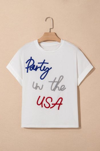 Women T Shirts | White Party In The Usa Letter Graphic T Shirt