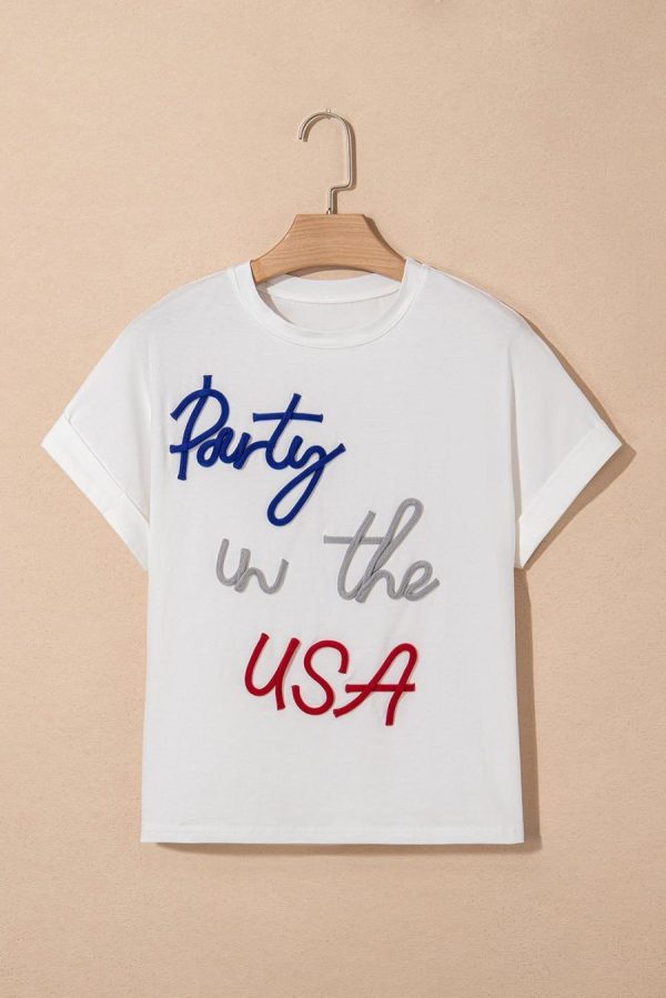Women T Shirts | White Party In The Usa Letter Graphic T Shirt
