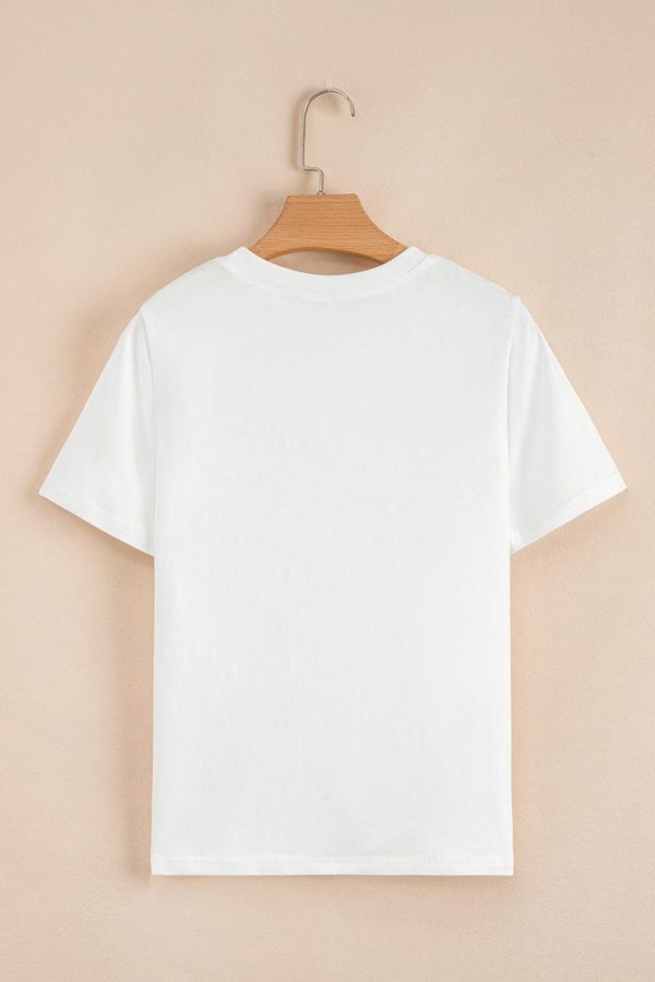 Women T Shirts | White Rhinestone Bow Embellished Crew Neck Tee - Image 4