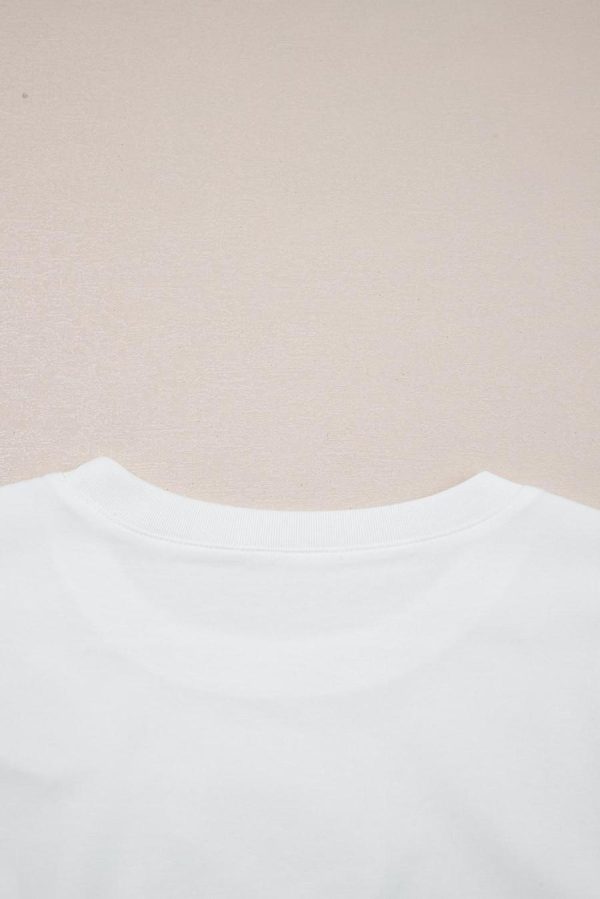 Women T Shirts | White Rhinestone Bow Embellished Crew Neck Tee - Image 7