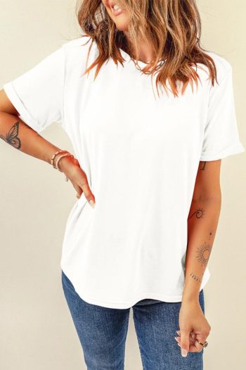 Women T Shirts | White Solid Color Basic Crew Neck Plain Tee
