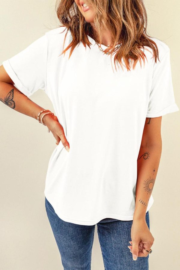Women T Shirts | White Solid Color Basic Crew Neck Plain Tee