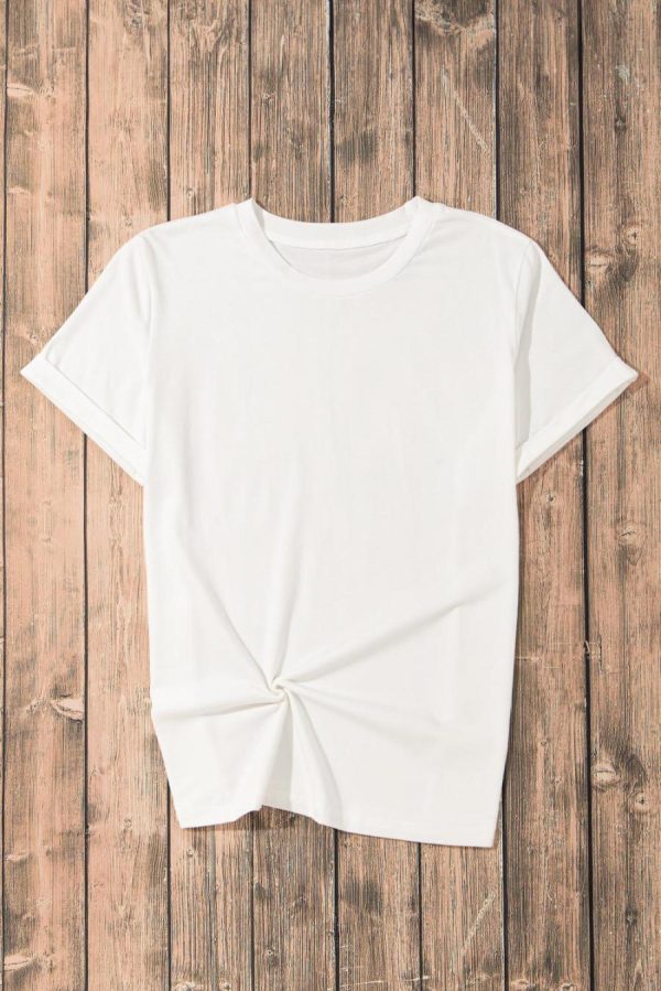 Women T Shirts | White Solid Color Basic Crew Neck Plain Tee - Image 2