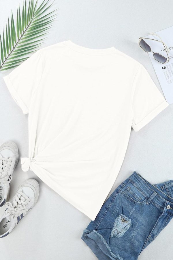 Women T Shirts | White Solid Color Basic Crew Neck Plain Tee - Image 7