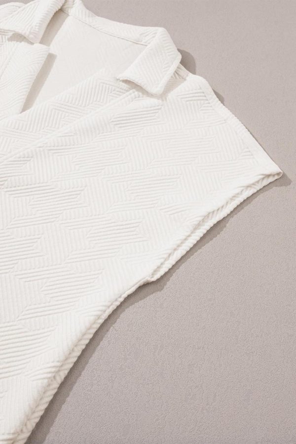 Women T Shirts | White Textured V Neck Collared Split Hem T Shirt - Image 7