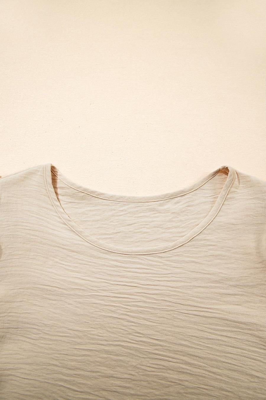 Women Blouses | Beige Solid Color Ruffle Sleeve Crinkled Blouse