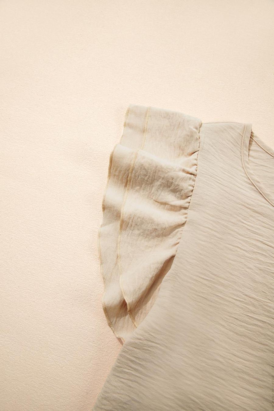 Women Blouses | Beige Solid Color Ruffle Sleeve Crinkled Blouse