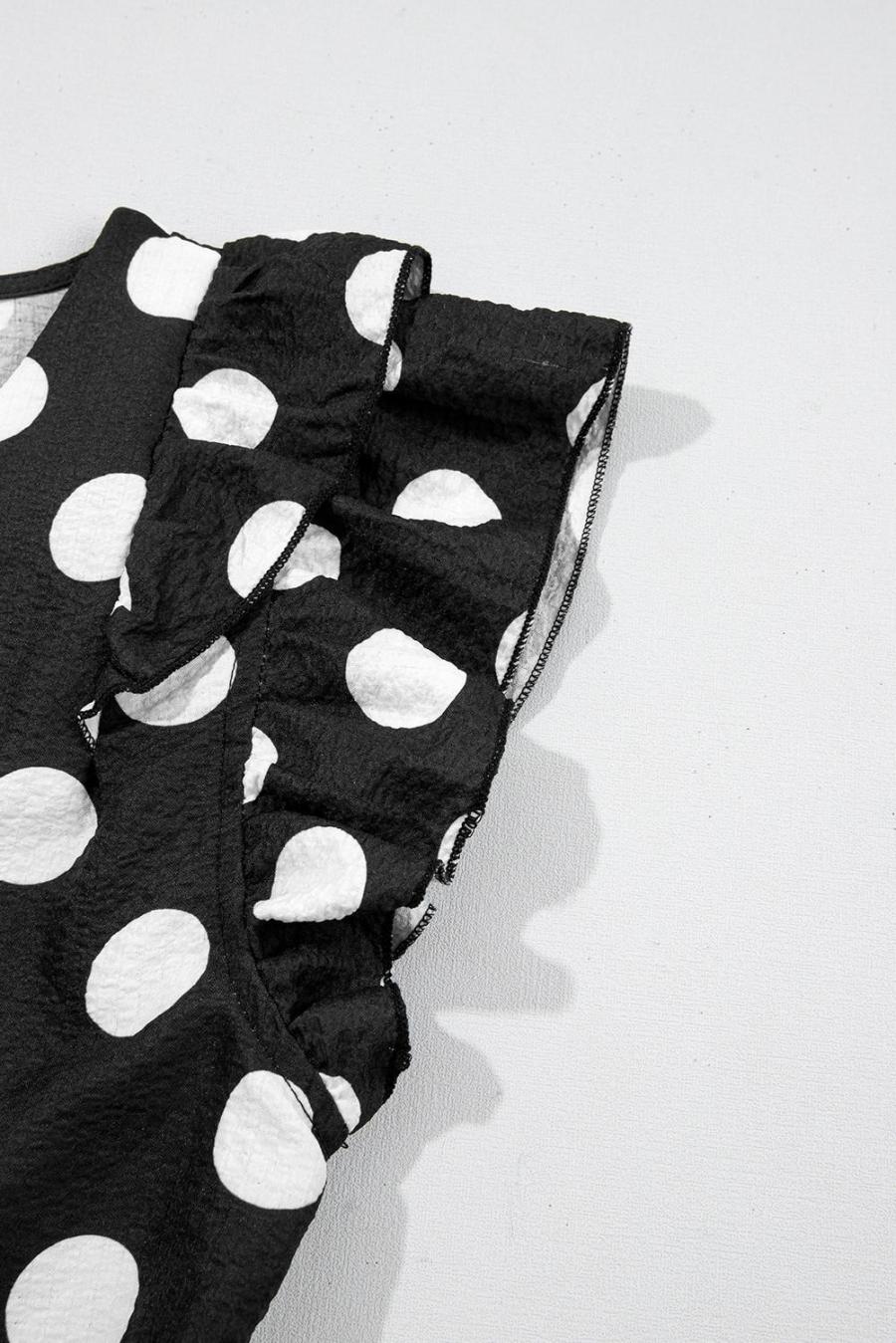 Women Blouses | Black Polka Dot Print V Neck Ruffle Blouse