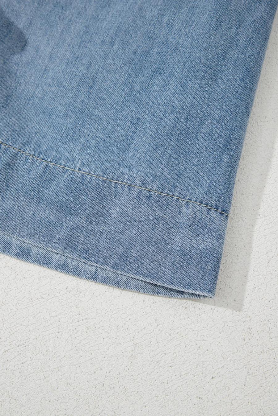 Women Blouses | Dusk Blue Bow Tie Front Puff Sleeve Denim Top