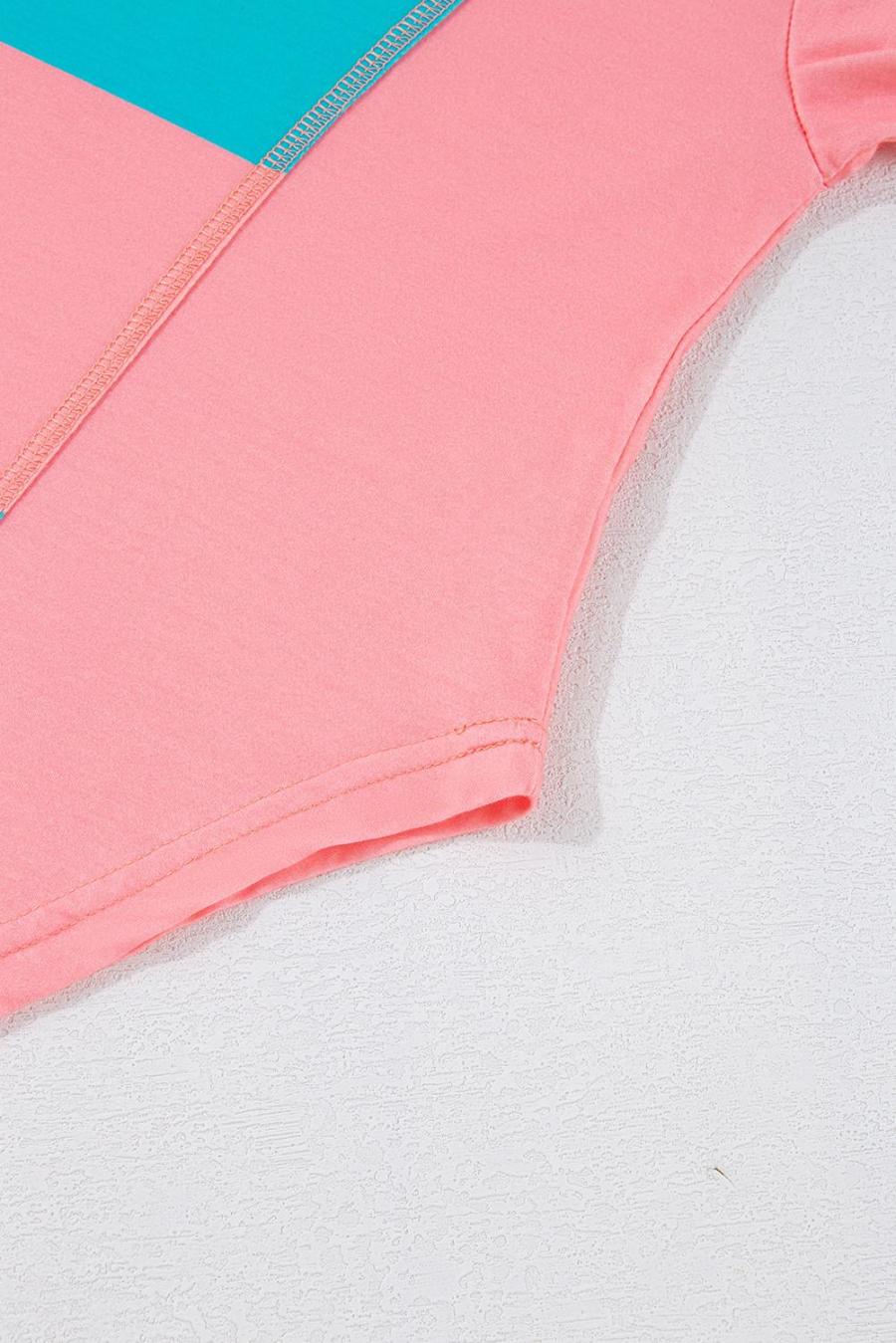 Women Long Sleeve Tops | Light Blue Colorblock Drop Sleeve Round Neck Top