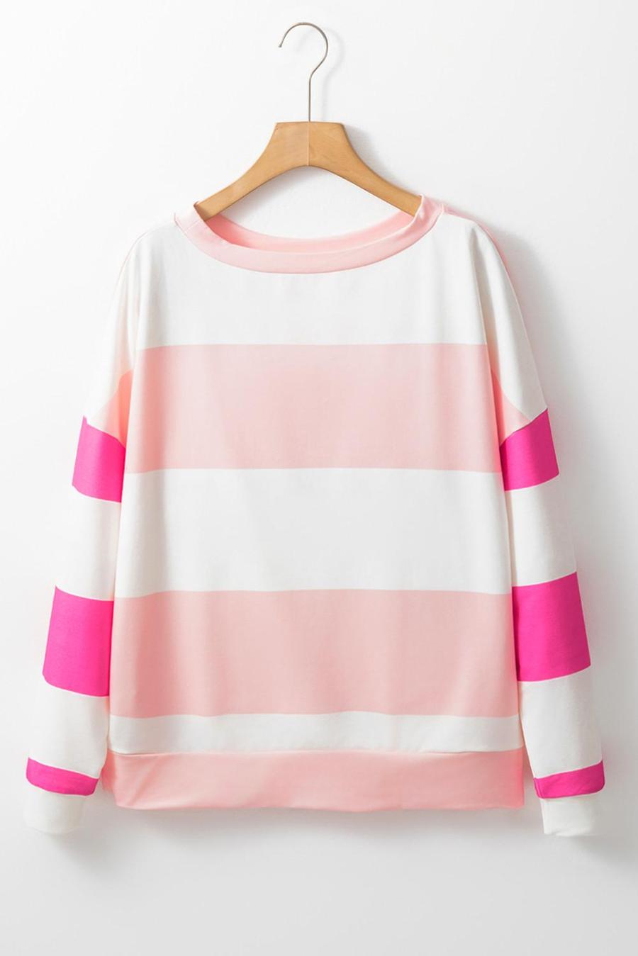 Women Long Sleeve Tops | Light Pink Colorblock Drop Sleeve Top