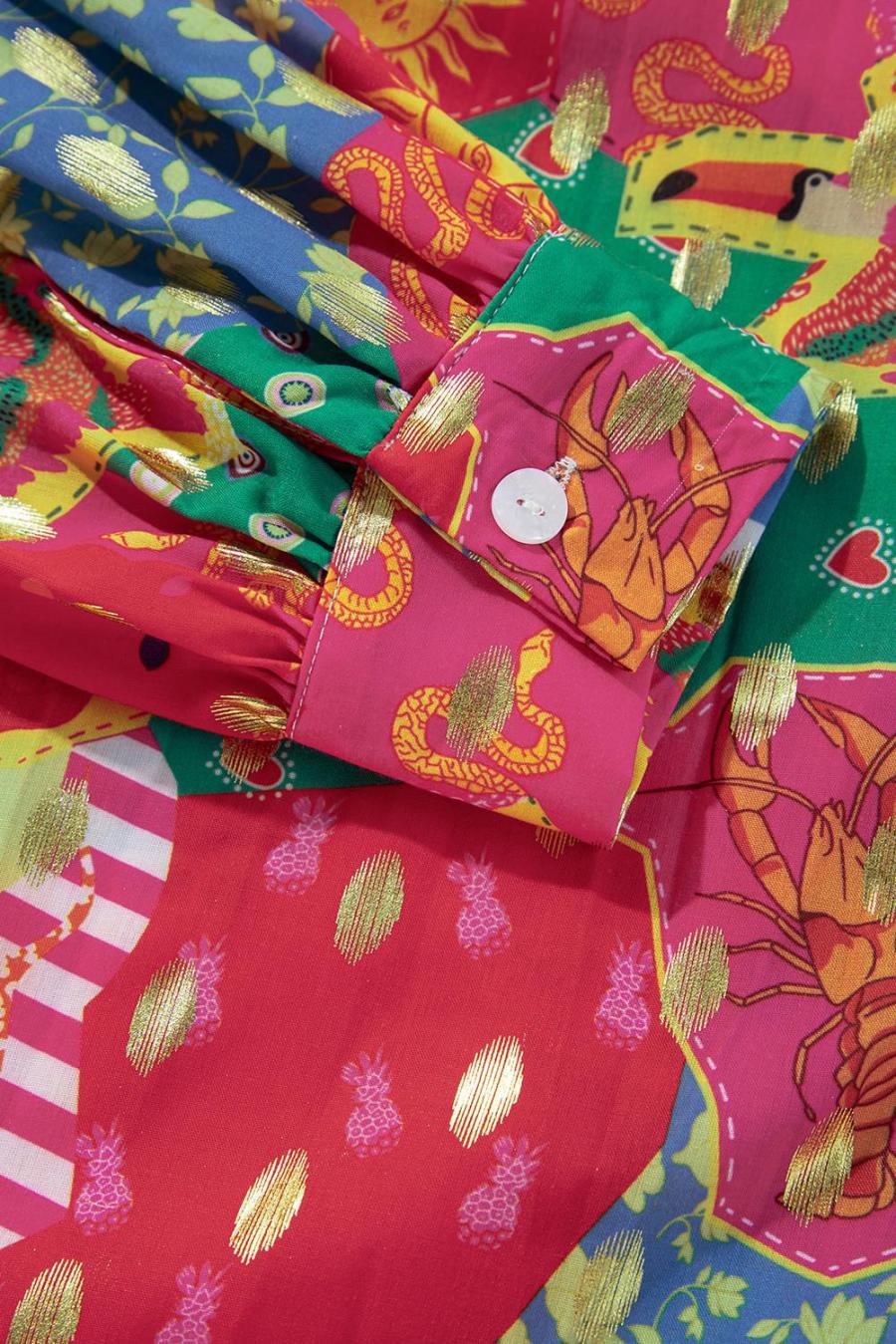 Women Long Sleeve Tops | Rose Red Abstract Print Colorblock Long Sleeve Shirt