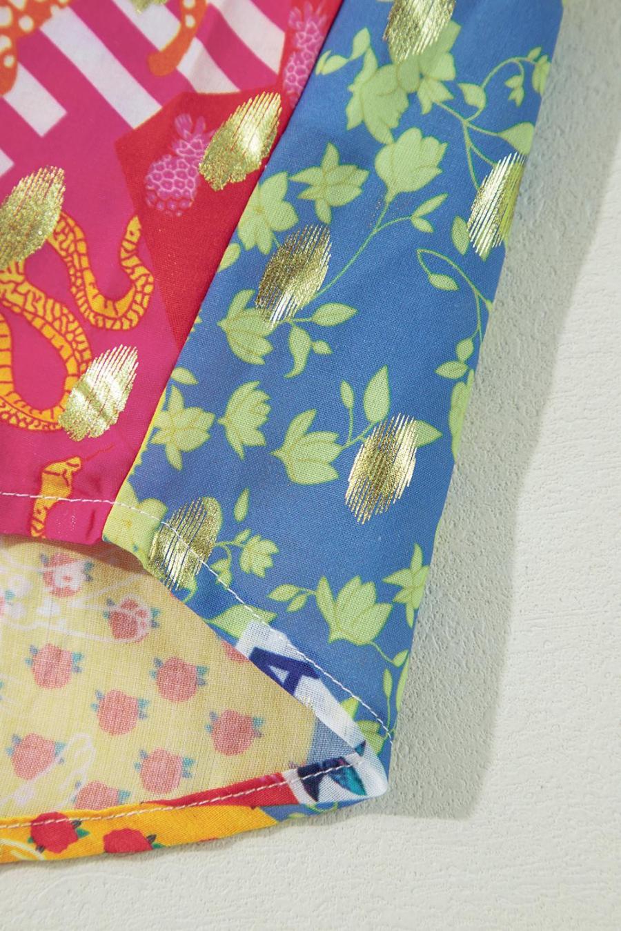 Women Long Sleeve Tops | Rose Red Abstract Print Colorblock Long Sleeve Shirt