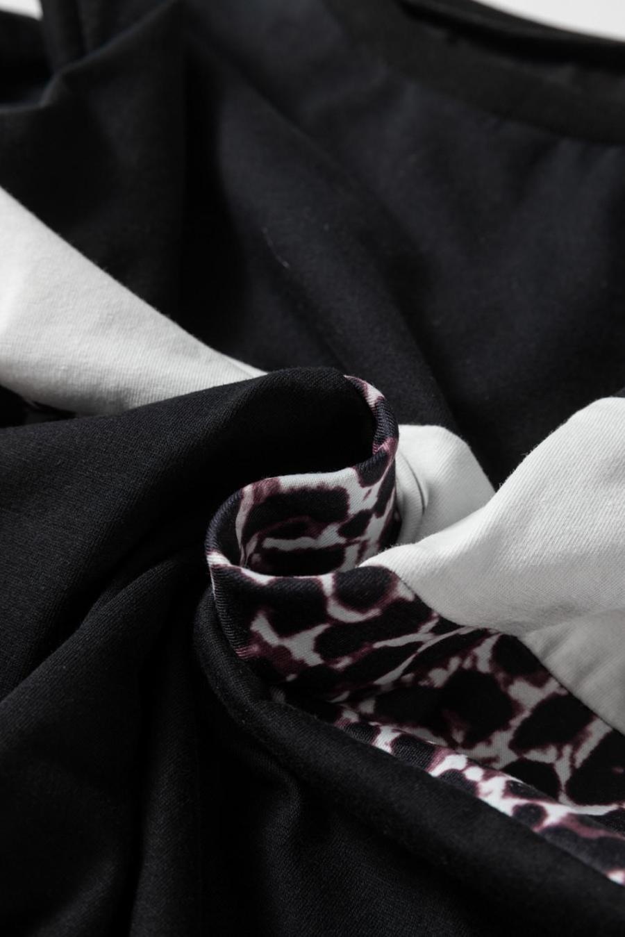 Women Long Sleeve Tops | White Leopard Colorblock Patchwork Crew Neck Top