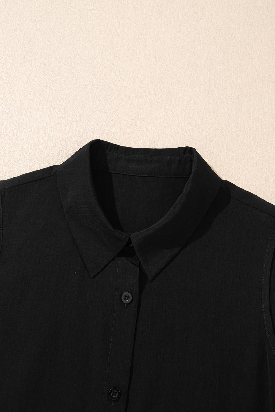 Women Sleeveless Tops | Black Plain Frill Ruffle Hem Sleeveless Shirt