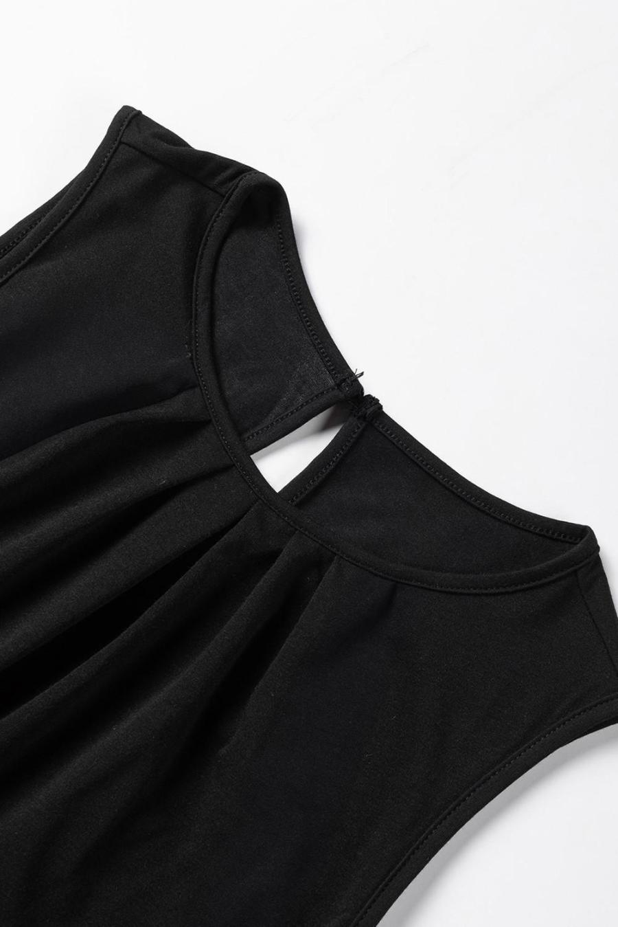 Women Sleeveless Tops | Black Pleated Round Neck Sleeveless Top