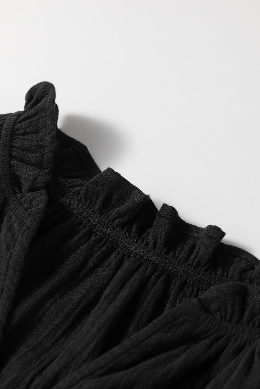 Women Sleeveless Tops | Black Ruffle Shoulder V Neck Sleeveless Top