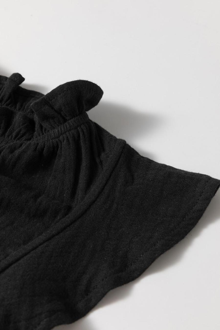 Women Sleeveless Tops | Black Ruffle Shoulder V Neck Sleeveless Top