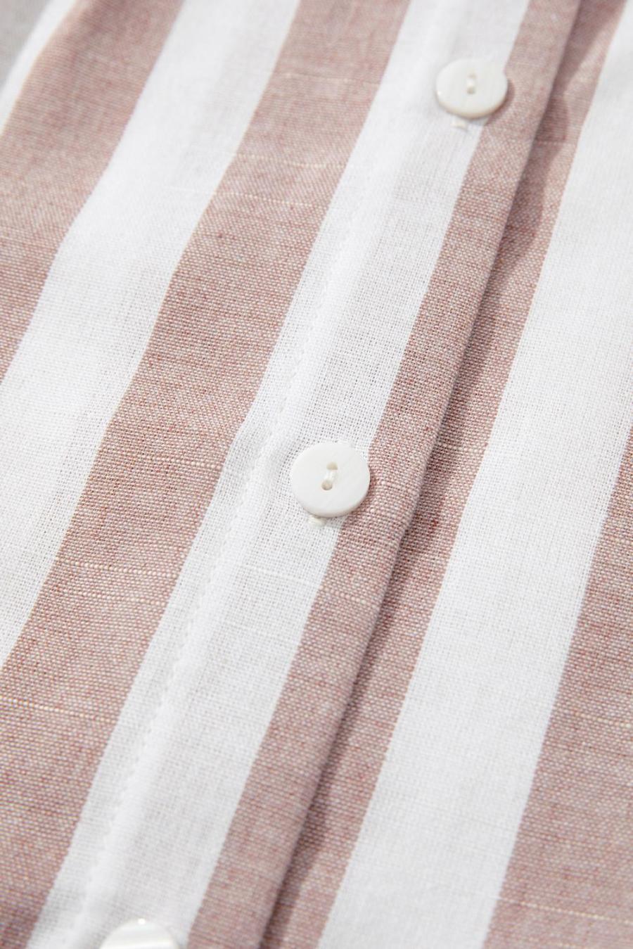 Women Sleeveless Tops | Khaki Striped Casual Button Down Sleeveless Shirt