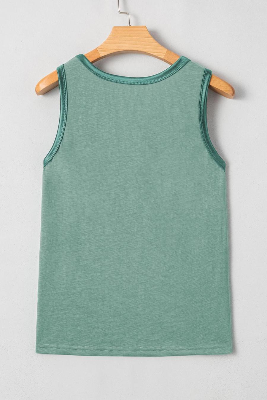 Women Sleeveless Tops | Mist Green Contrast Trim Round Neck Tank Top