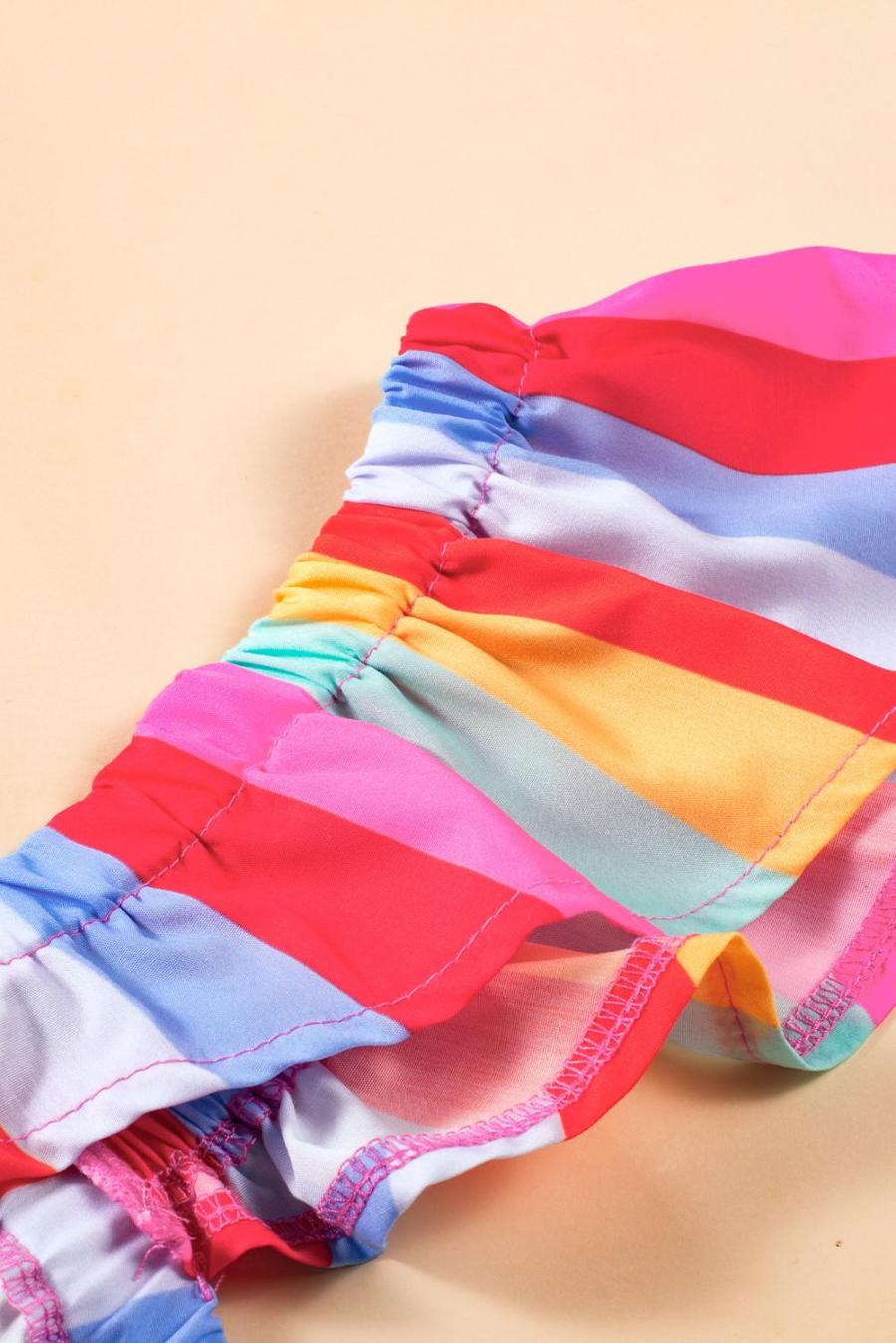 Women Sleeveless Tops | Red Stripe Ruffle Straps Babydoll Tank Top