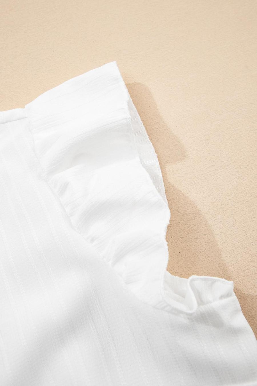 Women Sleeveless Tops | White Crochet Floral Notch V Neck Textured Blouse