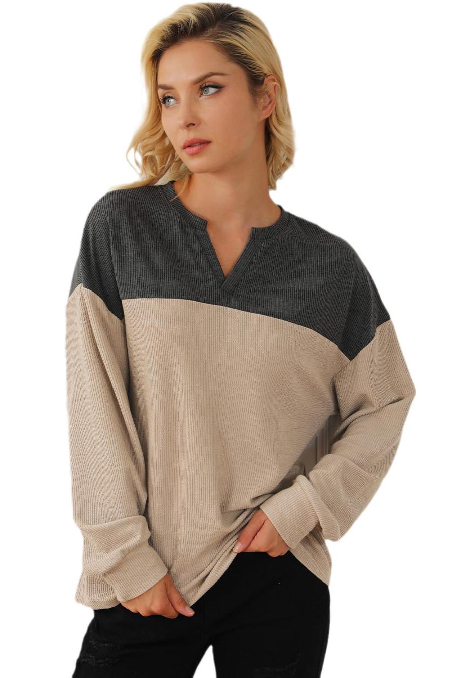 Women Sweatshirts & Hoodies | Carbon Grey Colorblock V Neck Corded Sweatshirt