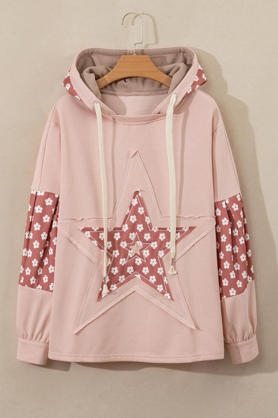 Women Sweatshirts & Hoodies | Delicacy Floral Patchwork Star Pattern Drawstring Hoodie