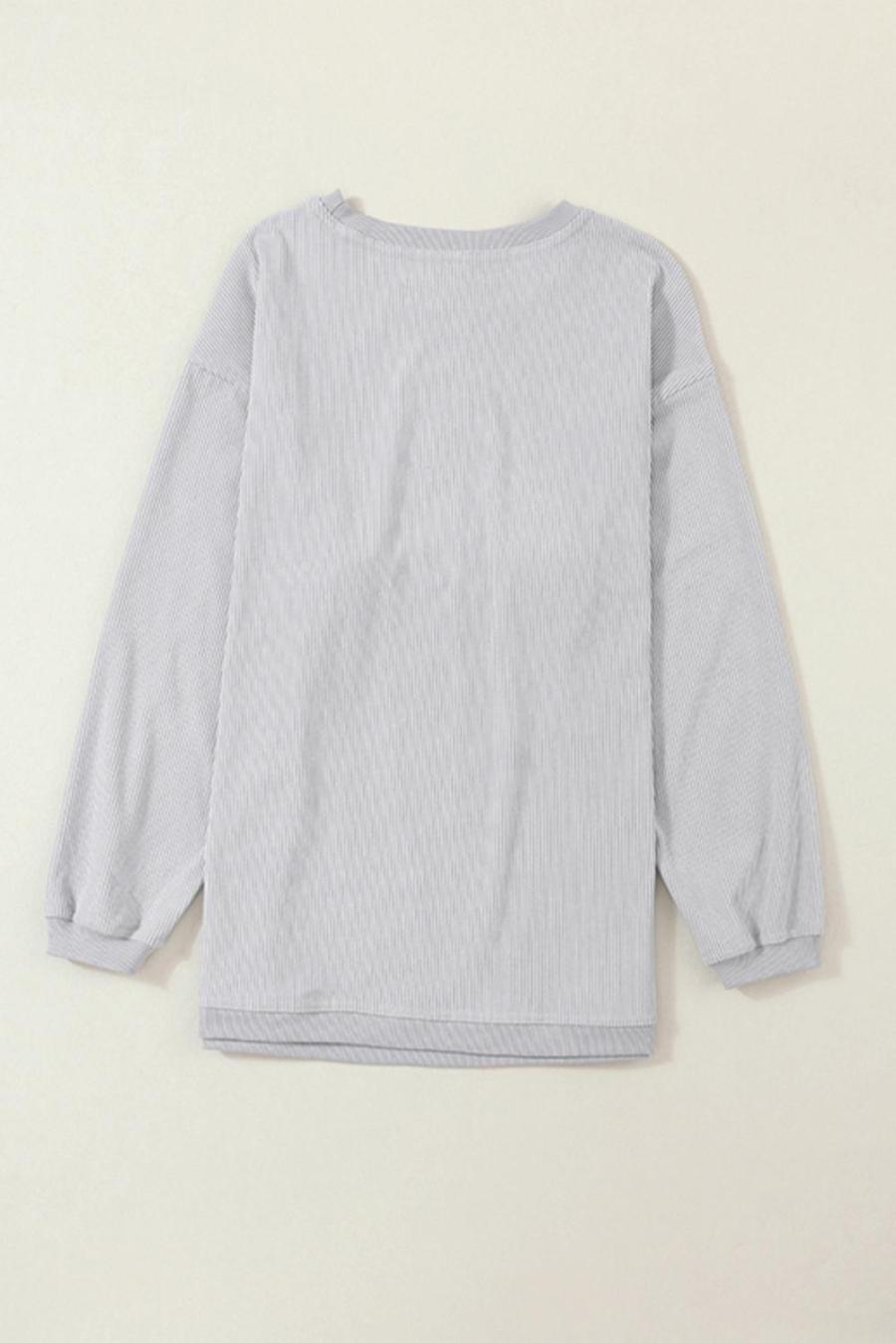 Women Sweatshirts & Hoodies | Light Grey Drop Shoulder Rib Knit Oversized Sweatshirt